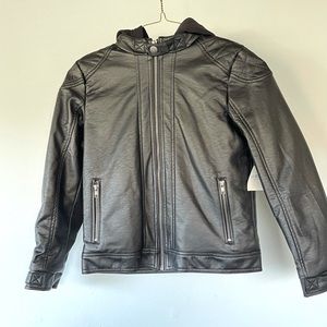Boy’s hooded black leather jacket M10/12